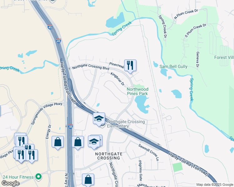 map of restaurants, bars, coffee shops, grocery stores, and more near 26325 Northgate Crossing Boulevard in Spring