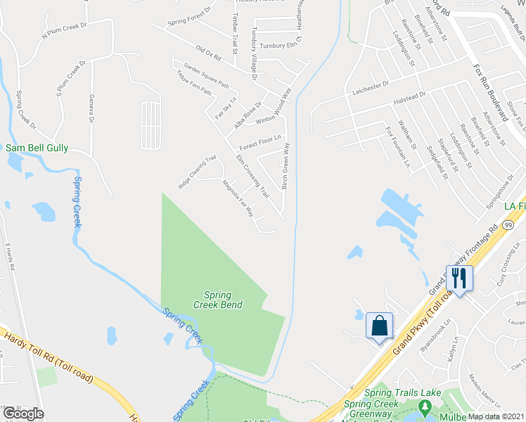 map of restaurants, bars, coffee shops, grocery stores, and more near 29315 Pear Side Court in Spring