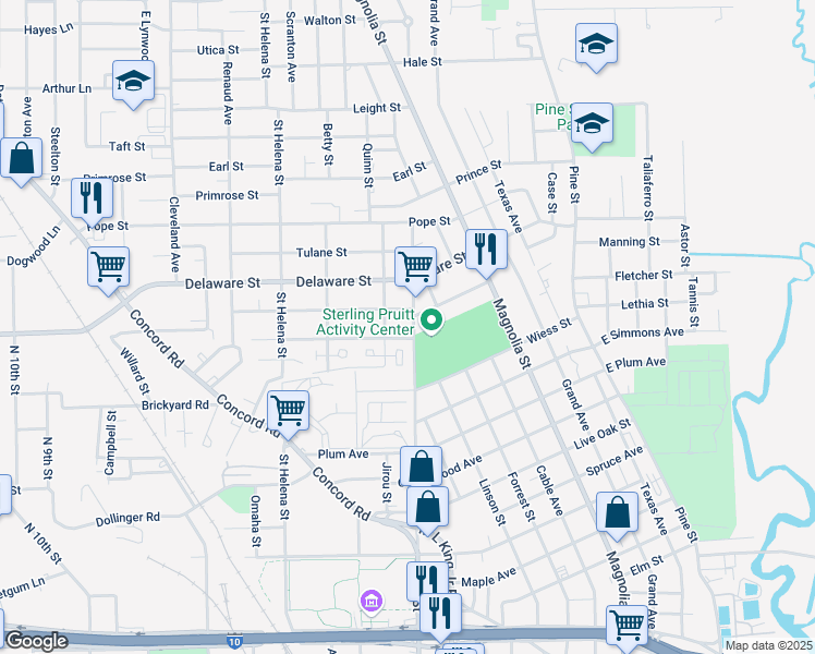 map of restaurants, bars, coffee shops, grocery stores, and more near 2945 Gulf Avenue in Beaumont