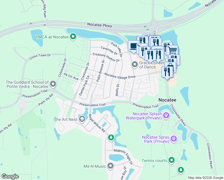 map of restaurants, bars, coffee shops, grocery stores, and more near 136 Paradise Valley Drive in Ponte Vedra Beach