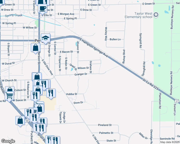 map of restaurants, bars, coffee shops, grocery stores, and more near 814 Granger Drive in Perry
