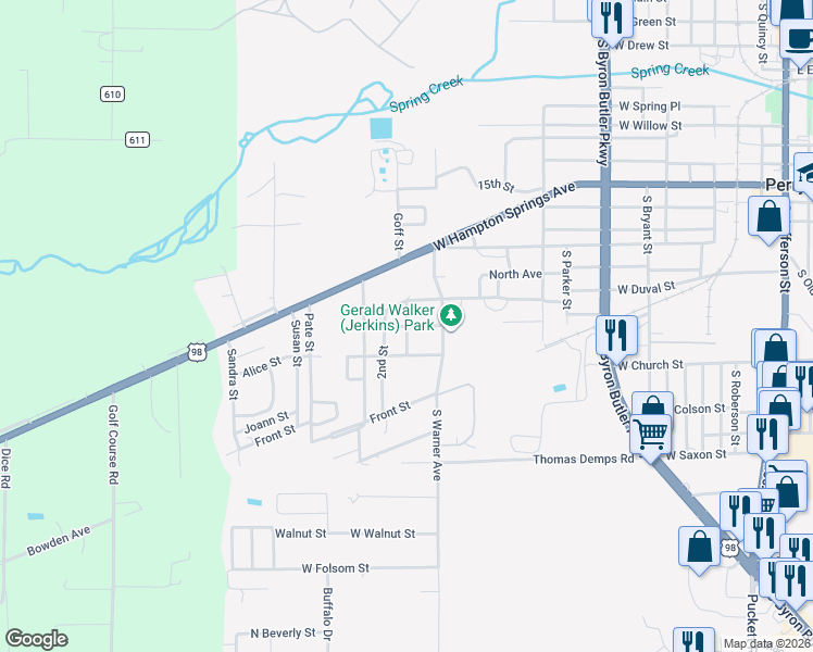 map of restaurants, bars, coffee shops, grocery stores, and more near 3rd Street in Perry
