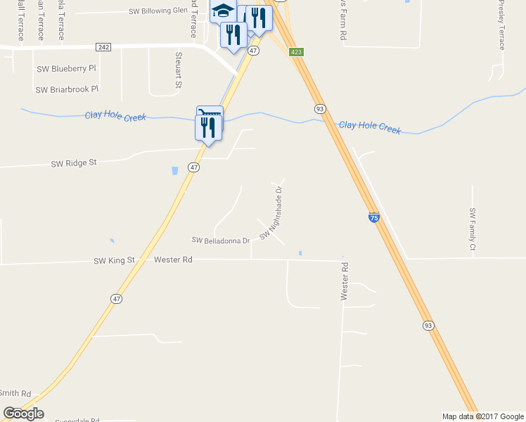map of restaurants, bars, coffee shops, grocery stores, and more near 161 Southwest Milkweed Court in Lake City