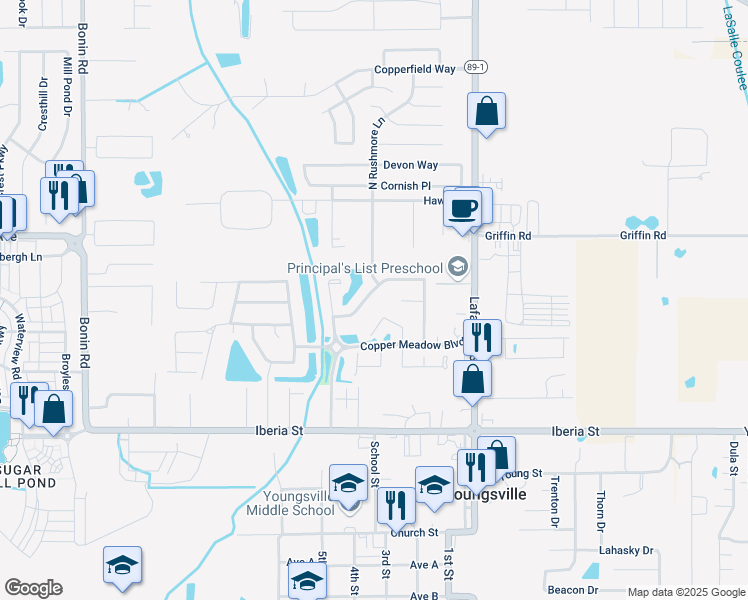 map of restaurants, bars, coffee shops, grocery stores, and more near 107-109 Brookhaven Drive in Youngsville