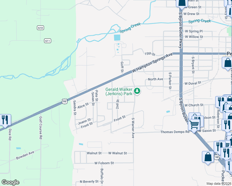map of restaurants, bars, coffee shops, grocery stores, and more near 107 2nd Street in Perry