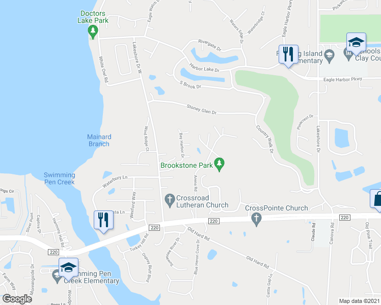 map of restaurants, bars, coffee shops, grocery stores, and more near 2346 Sternwheel Court in Orange Park