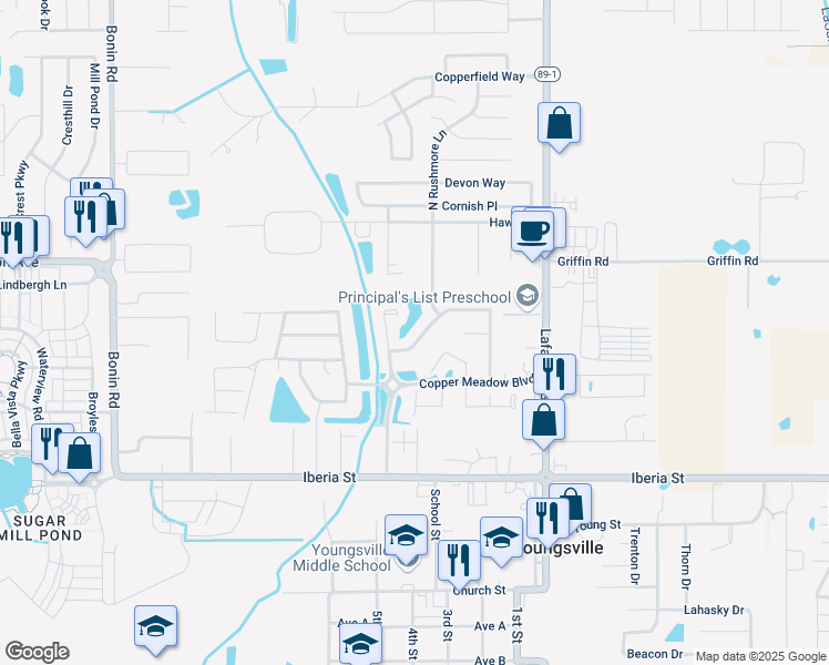 map of restaurants, bars, coffee shops, grocery stores, and more near 107 Brookhaven Drive in Youngsville