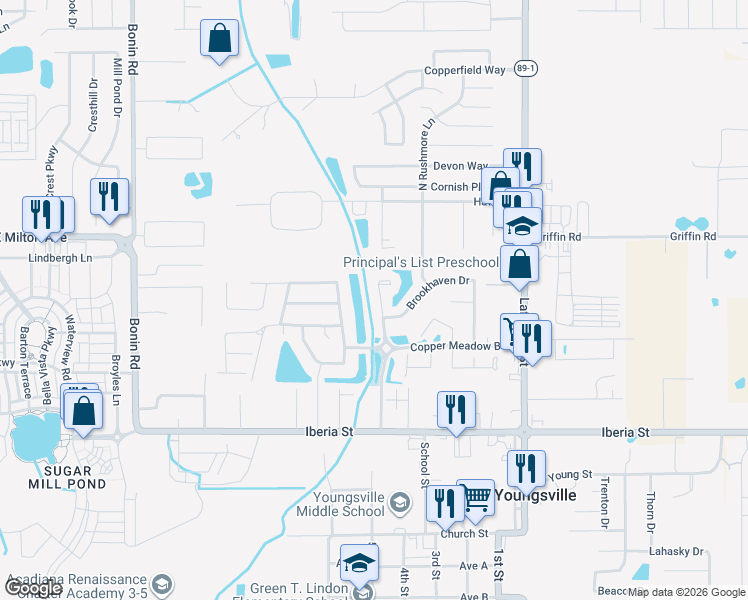 map of restaurants, bars, coffee shops, grocery stores, and more near 109 Fountain View Drive in Youngsville