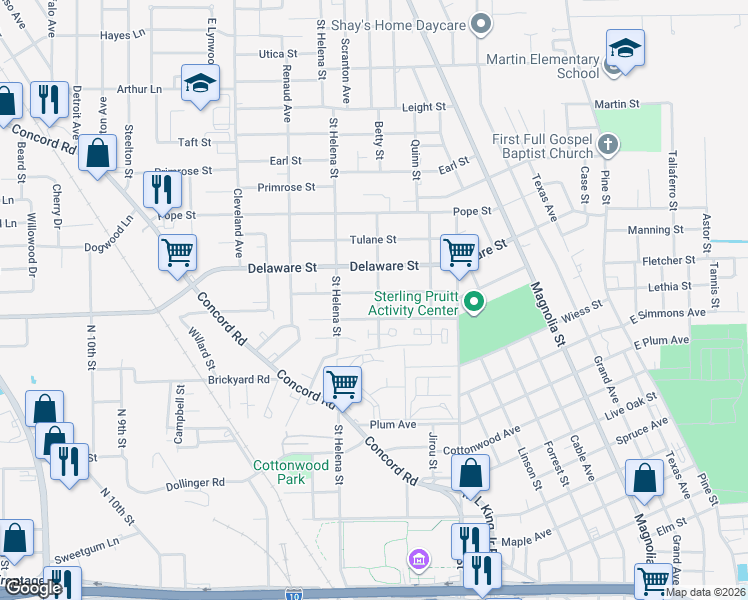 map of restaurants, bars, coffee shops, grocery stores, and more near 1910 Regent Street in Beaumont