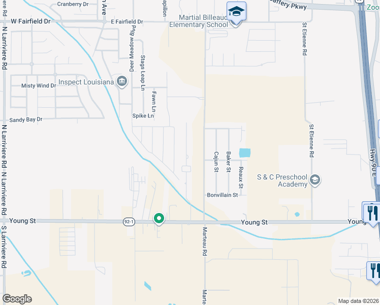 map of restaurants, bars, coffee shops, grocery stores, and more near 306 Country Run Dr in Broussard
