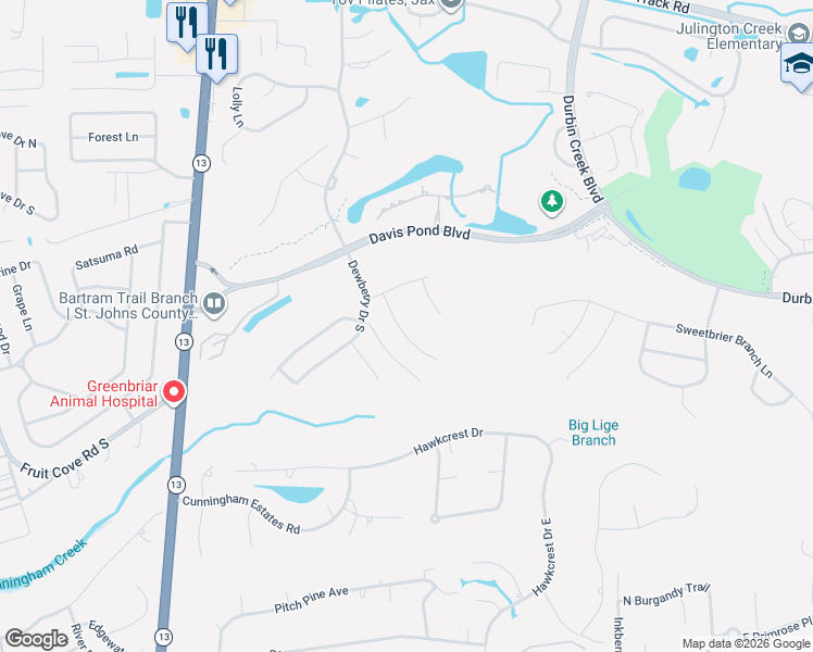 map of restaurants, bars, coffee shops, grocery stores, and more near 1325 Honeysuckle Drive in Jacksonville