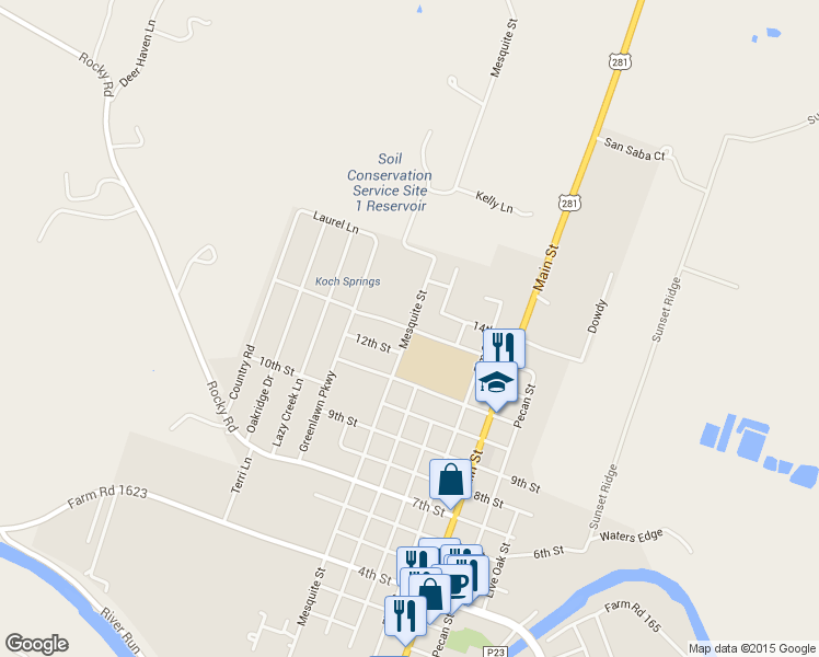 map of restaurants, bars, coffee shops, grocery stores, and more near 902 13th St in Blanco