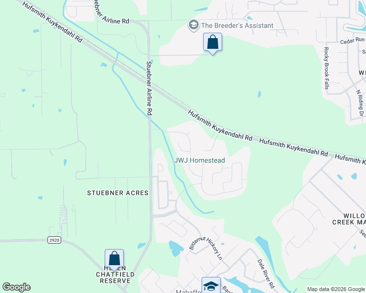 map of restaurants, bars, coffee shops, grocery stores, and more near 10126 Shagbark Hickory Court in The Woodlands