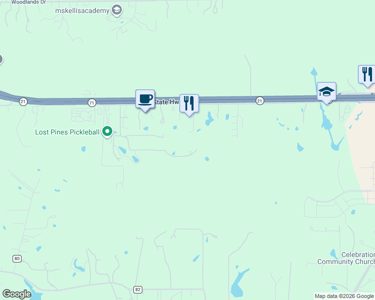 map of restaurants, bars, coffee shops, grocery stores, and more near 136 Red Fox Lane in Bastrop