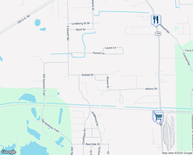 map of restaurants, bars, coffee shops, grocery stores, and more near 795 Hillside Street in Vidor