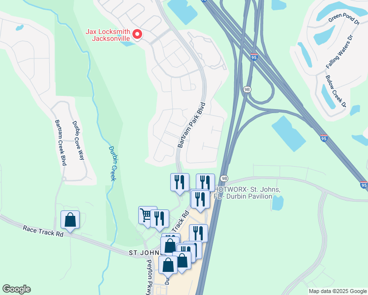 map of restaurants, bars, coffee shops, grocery stores, and more near 14913 Venosa Circle in Jacksonville