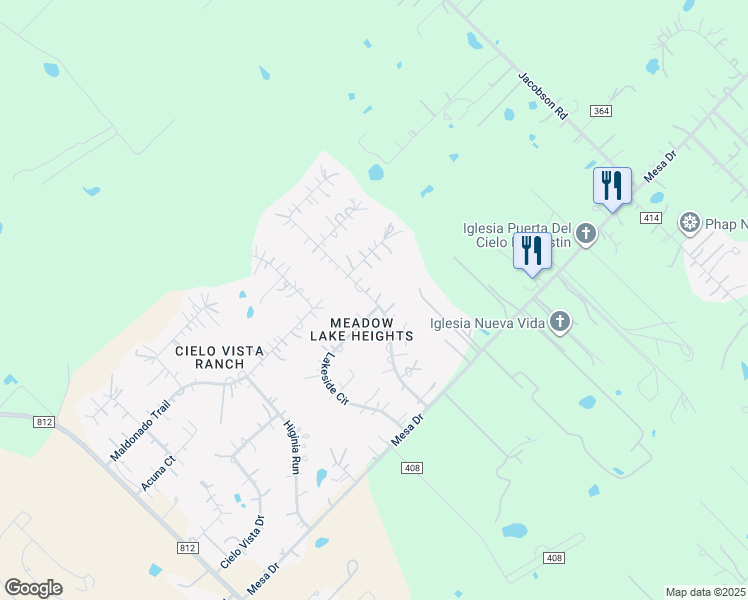 map of restaurants, bars, coffee shops, grocery stores, and more near 187 Lakeside Circle in Del Valle