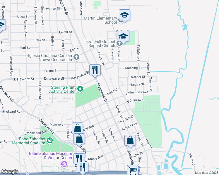 map of restaurants, bars, coffee shops, grocery stores, and more near 2820 Grand Avenue in Beaumont