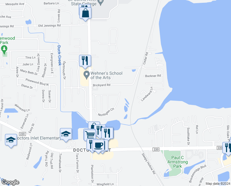 map of restaurants, bars, coffee shops, grocery stores, and more near 1740 Northglen Circle in Middleburg