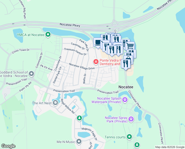 map of restaurants, bars, coffee shops, grocery stores, and more near 37 Cortona Lane in Ponte Vedra Beach