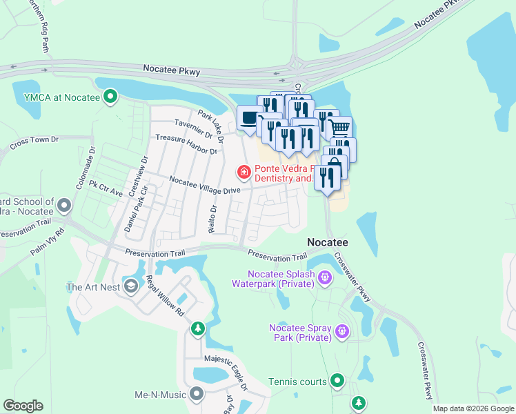 map of restaurants, bars, coffee shops, grocery stores, and more near 229 Nocatee Village Drive in Ponte Vedra Beach