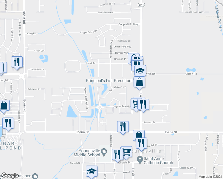 map of restaurants, bars, coffee shops, grocery stores, and more near 113 Brookhaven Drive in Youngsville