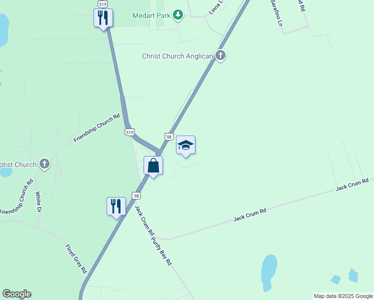 map of restaurants, bars, coffee shops, grocery stores, and more near 3237 Coastal Highway in Crawfordville