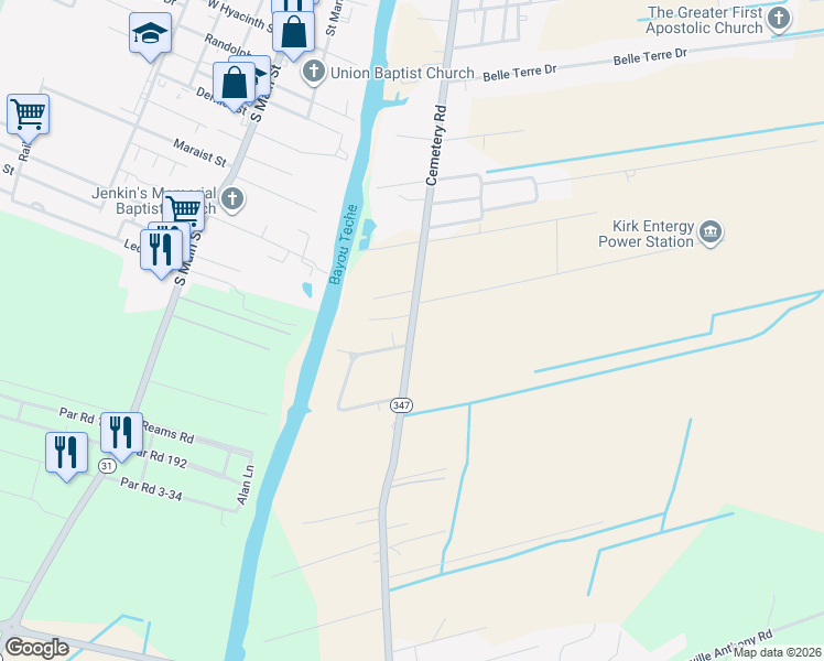map of restaurants, bars, coffee shops, grocery stores, and more near 6844 Cemetary Highway in Saint Martinville