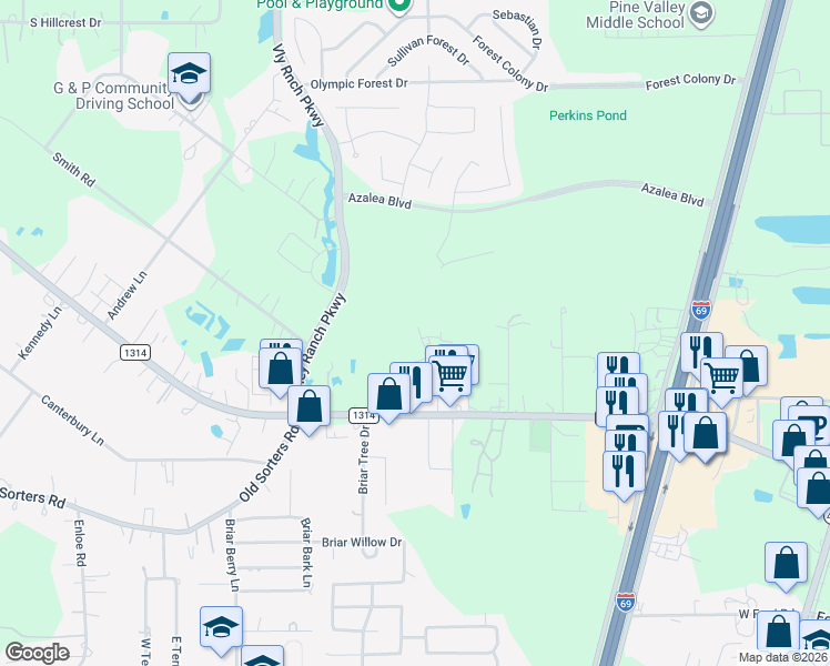 map of restaurants, bars, coffee shops, grocery stores, and more near 24211 Farm to Market Road 1314 in Porter