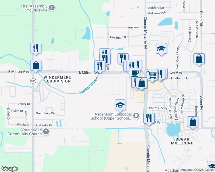 map of restaurants, bars, coffee shops, grocery stores, and more near 112 Minolta Road in Youngsville