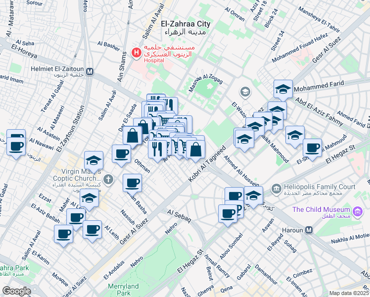 map of restaurants, bars, coffee shops, grocery stores, and more near 61 Ibn Al Hakam in Ain Shams