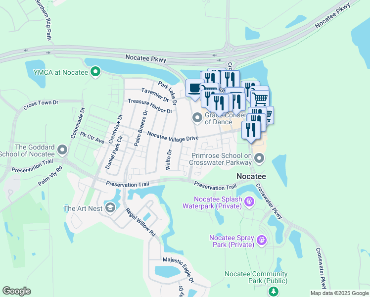 map of restaurants, bars, coffee shops, grocery stores, and more near 55 Pienza Avenue in Ponte Vedra Beach