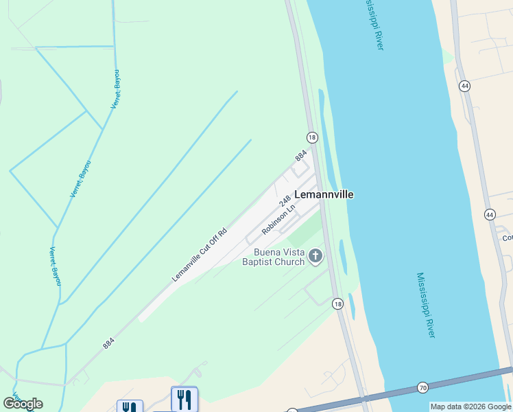 map of restaurants, bars, coffee shops, grocery stores, and more near 3232 Lemanville Cut Off Road in Donaldsonville