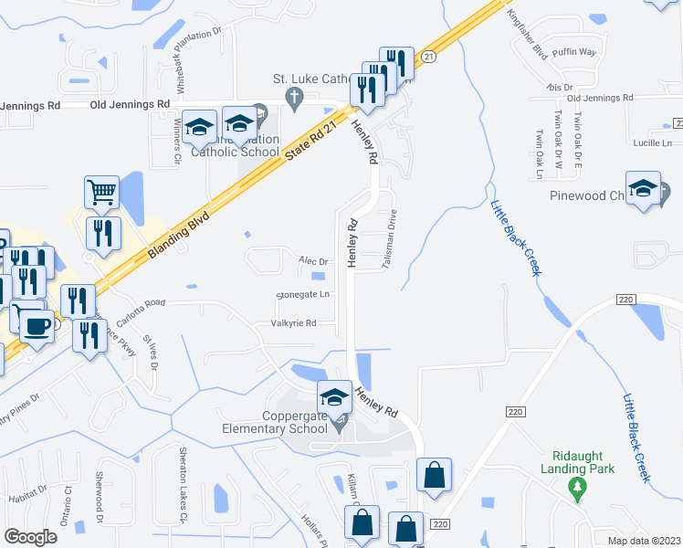map of restaurants, bars, coffee shops, grocery stores, and more near 3507 Talisman Drive in Middleburg