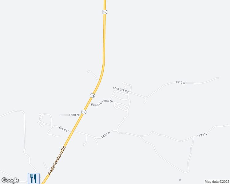 map of restaurants, bars, coffee shops, grocery stores, and more near 83 Apache Drive in Kerrville