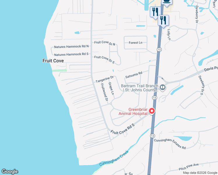 map of restaurants, bars, coffee shops, grocery stores, and more near 911 Grape Lane in Jacksonville