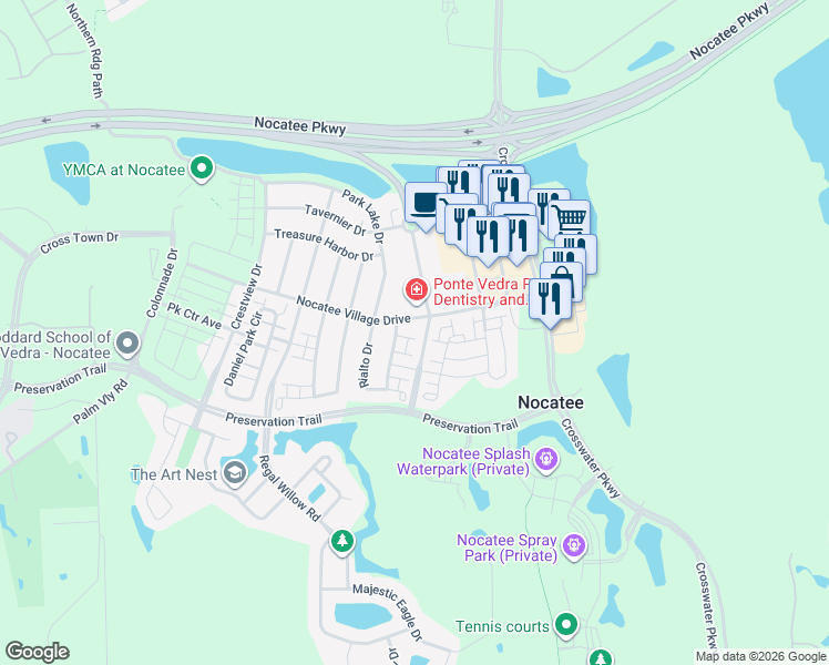 map of restaurants, bars, coffee shops, grocery stores, and more near 37 Cortona Lane in Ponte Vedra Beach