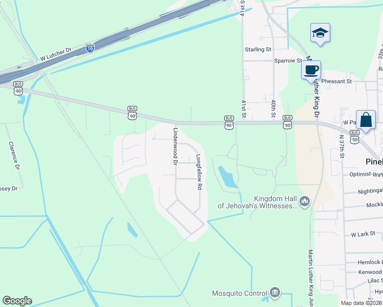 map of restaurants, bars, coffee shops, grocery stores, and more near 1815 Longfellow Road in Orange