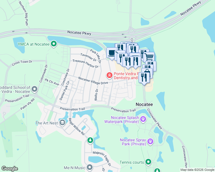 map of restaurants, bars, coffee shops, grocery stores, and more near 37 Cortona Lane in Ponte Vedra Beach