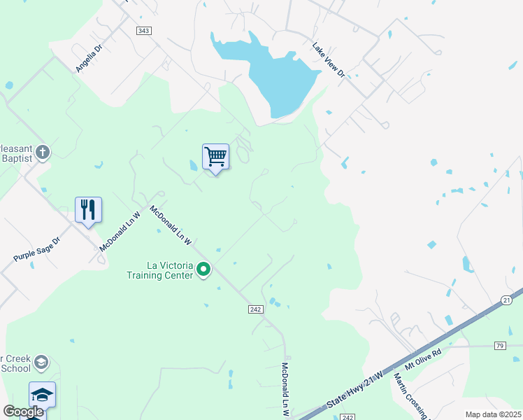 map of restaurants, bars, coffee shops, grocery stores, and more near 130 Martin Lane in Cedar Creek