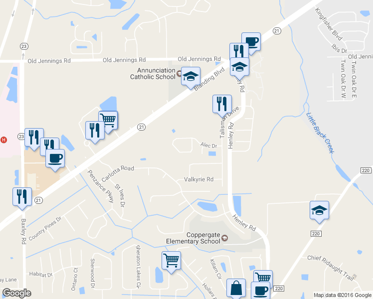 map of restaurants, bars, coffee shops, grocery stores, and more near 3599 Alec Drive in Middleburg