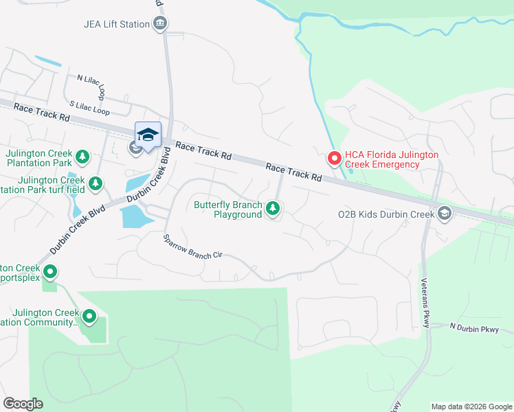 map of restaurants, bars, coffee shops, grocery stores, and more near 648 Sparrow Branch Circle in Jacksonville
