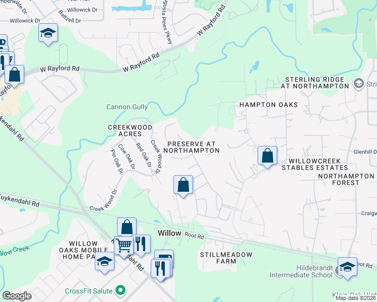 map of restaurants, bars, coffee shops, grocery stores, and more near 24023 Leblanc Landing Drive in Spring