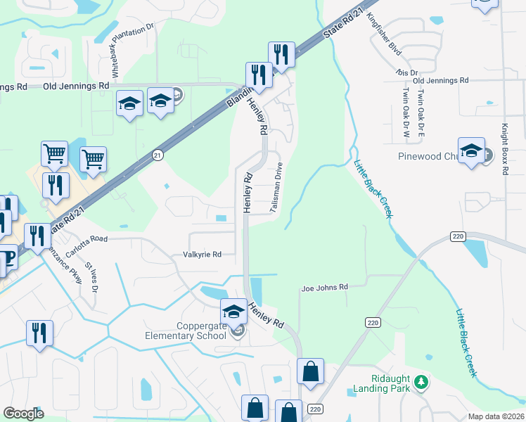 map of restaurants, bars, coffee shops, grocery stores, and more near 3223 Talisman Drive in Middleburg