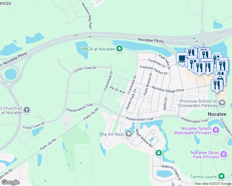 map of restaurants, bars, coffee shops, grocery stores, and more near Paris Lane in Nocatee