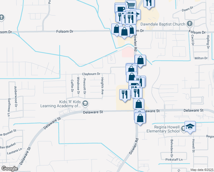 map of restaurants, bars, coffee shops, grocery stores, and more near 3515 Whittaker Lane in Beaumont
