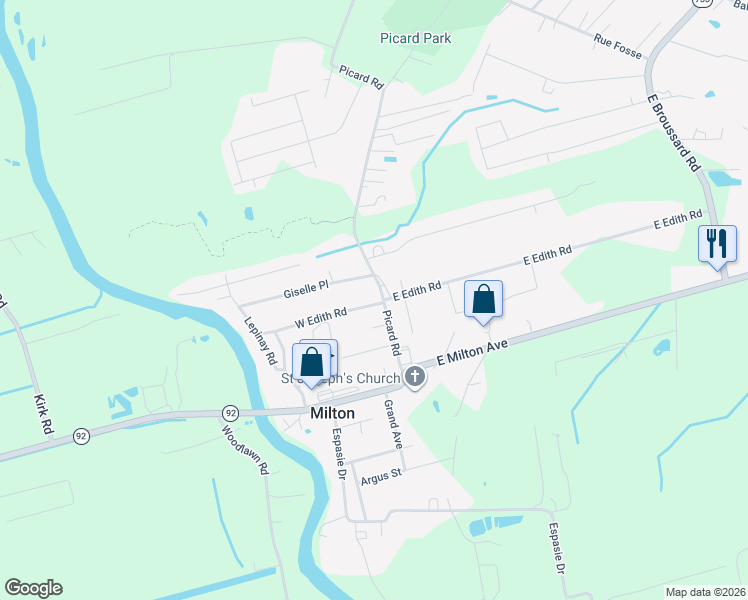 map of restaurants, bars, coffee shops, grocery stores, and more near 128 West Edith Road in Lafayette