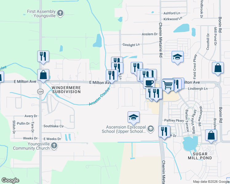 map of restaurants, bars, coffee shops, grocery stores, and more near 112 Minolta Road in Youngsville