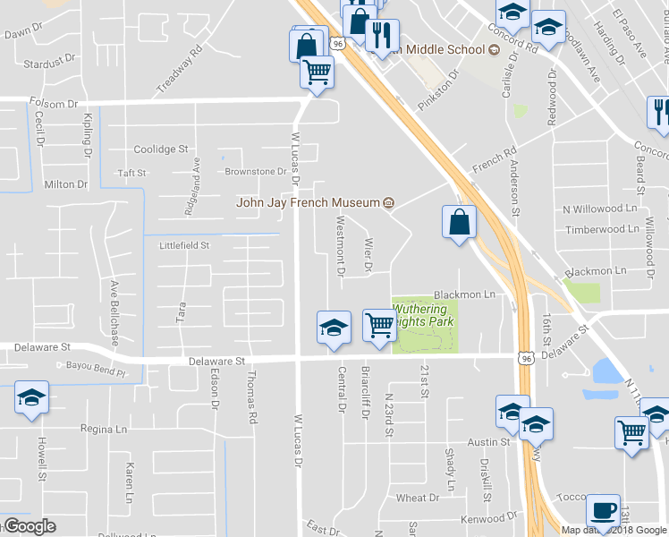 map of restaurants, bars, coffee shops, grocery stores, and more near 2855 Westmont Drive in Beaumont