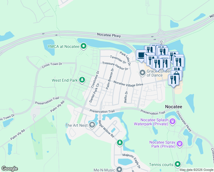 map of restaurants, bars, coffee shops, grocery stores, and more near 58 Suncoast Lane in Ponte Vedra Beach